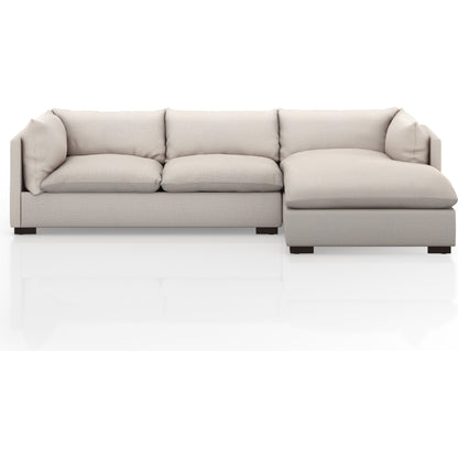 Westwood 112" 2-Piece Sectional by Four Hands in bennett charcoal. Made from 100% polyester, solid banak, solid pine in a transitional style.