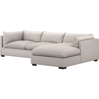 Westwood 112" 2-Piece Sectional by Four Hands in bennett charcoal. Made from 100% polyester, solid banak, solid pine in a transitional style.