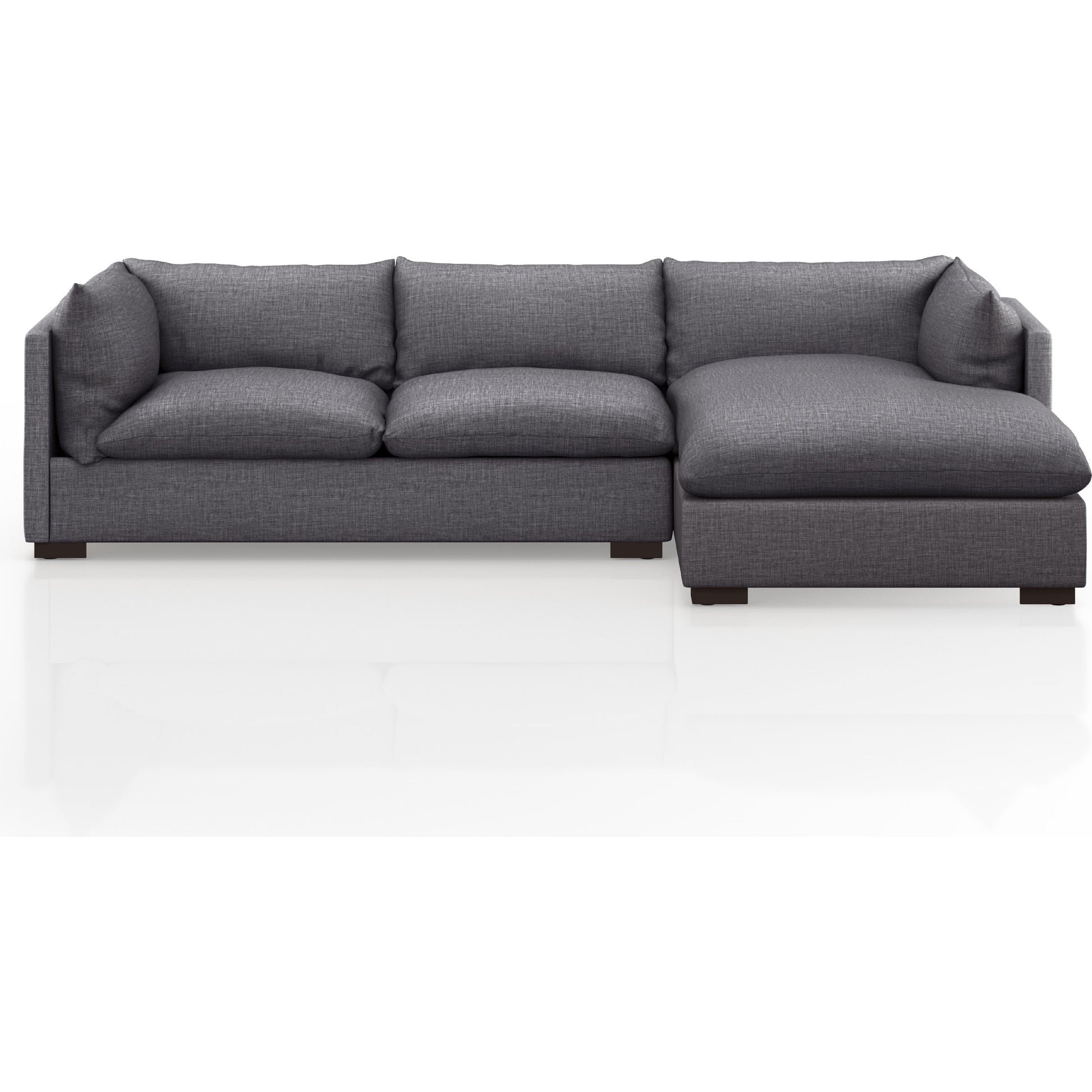 Westwood 112" 2-Piece Sectional by Four Hands in bennett charcoal. Made from 100% polyester, solid banak, solid pine in a transitional style.