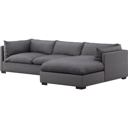 Westwood 112" 2-Piece Sectional by Four Hands in bennett charcoal. Made from 100% polyester, solid banak, solid pine in a transitional style.