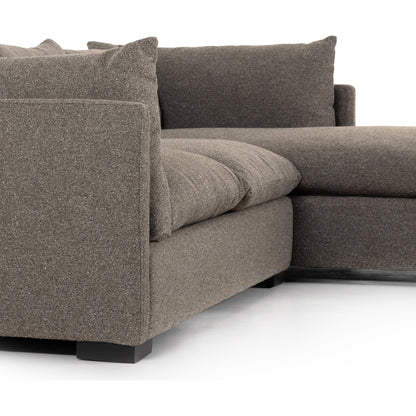 Westwood 112" 2-Piece Sectional by Four Hands in bennett charcoal. Made from 100% polyester, solid banak, solid pine in a transitional style.