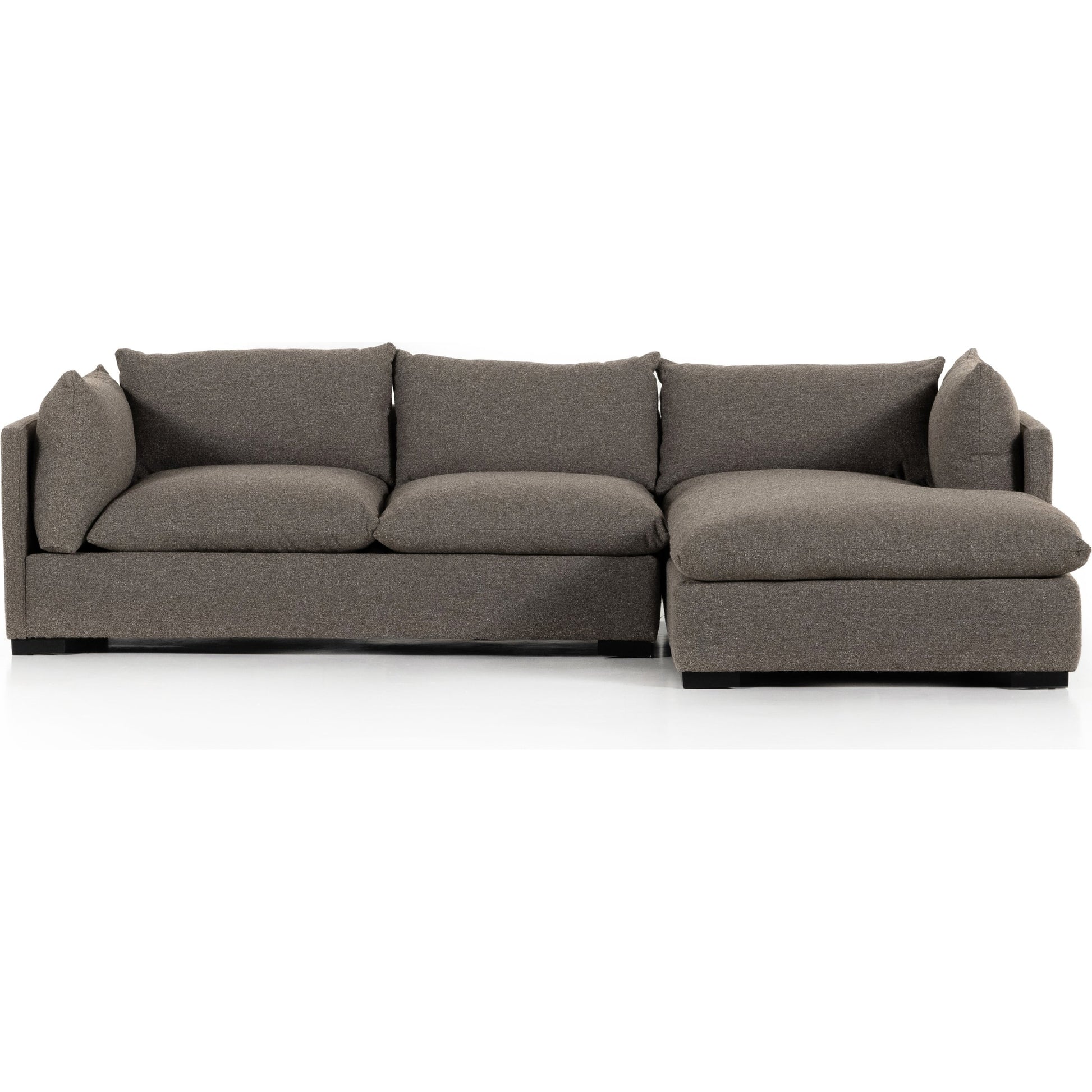 Westwood 112" 2-Piece Sectional by Four Hands in bennett charcoal. Made from 100% polyester, solid banak, solid pine in a transitional style.