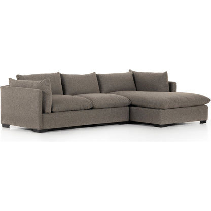 Westwood 112" 2-Piece Sectional by Four Hands in bennett charcoal. Made from 100% polyester, solid banak, solid pine in a transitional style.