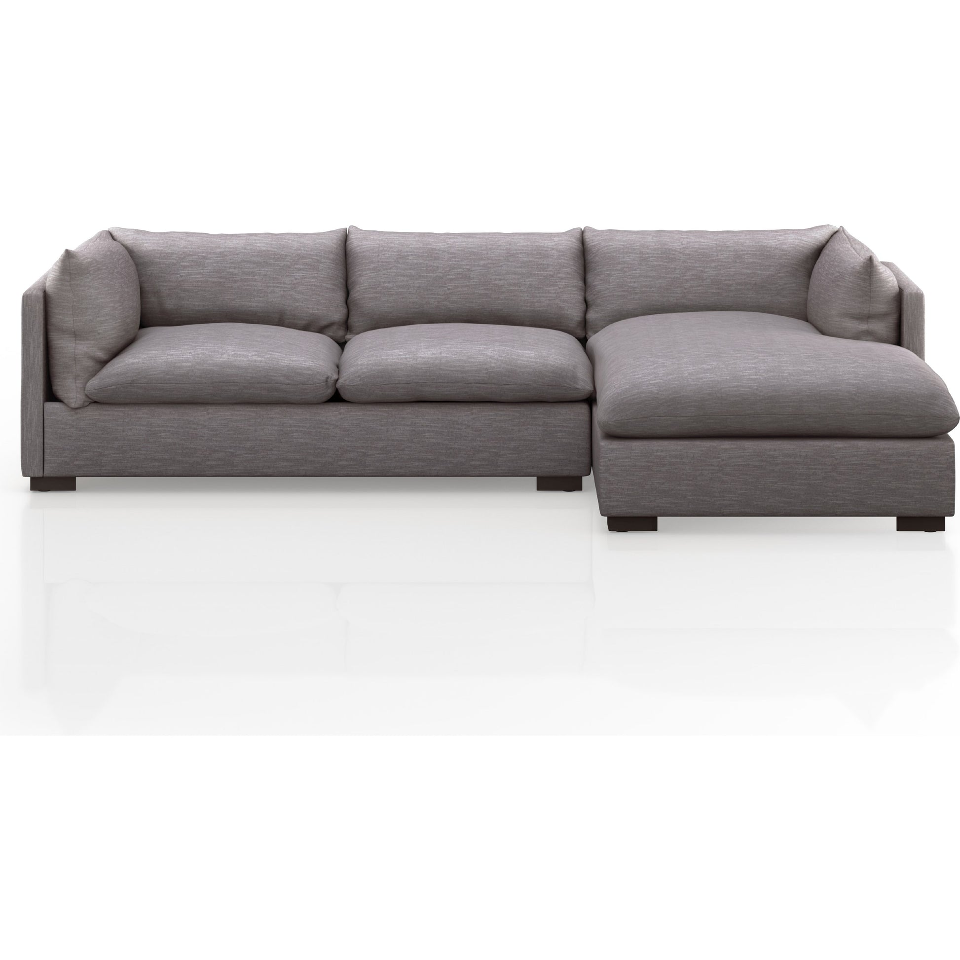 Westwood 112" 2-Piece Sectional by Four Hands in bennett charcoal. Made from 100% polyester, solid banak, solid pine in a transitional style.