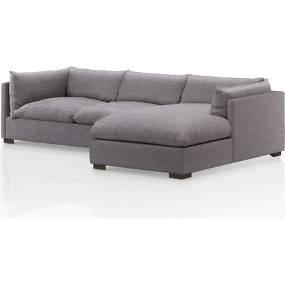 Westwood 112" 2-Piece Sectional by Four Hands in bennett charcoal. Made from 100% polyester, solid banak, solid pine in a transitional style.