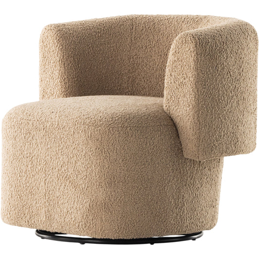 Tybalt Swivel Chair by Four Hands in sheepskin camel. Made from 100% polyester, pine plywood, solid pine in a modern style.