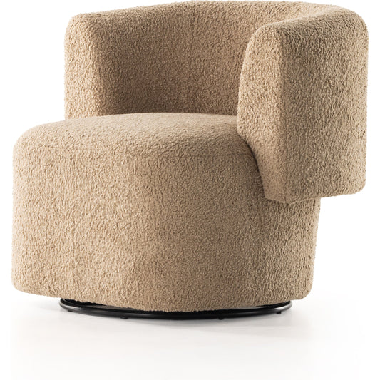 Tybalt Swivel Chair by Four Hands in sheepskin camel. Made from 100% polyester, pine plywood, solid pine in a modern style.