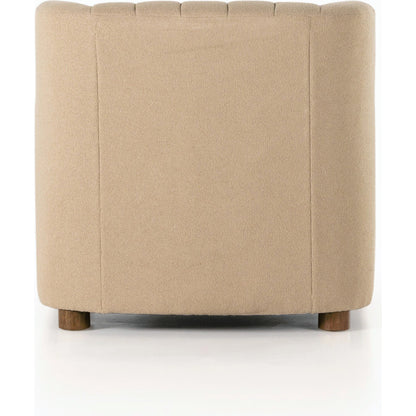 Elora Chair by Four Hands in sheepskin camel. Made from 100% polyester, solid parawood, 100% polypropylene in a transitional style.