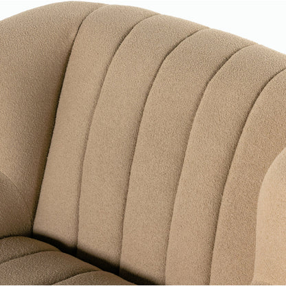 Elora Chair by Four Hands in sheepskin camel. Made from 100% polyester, solid parawood, 100% polypropylene in a transitional style.