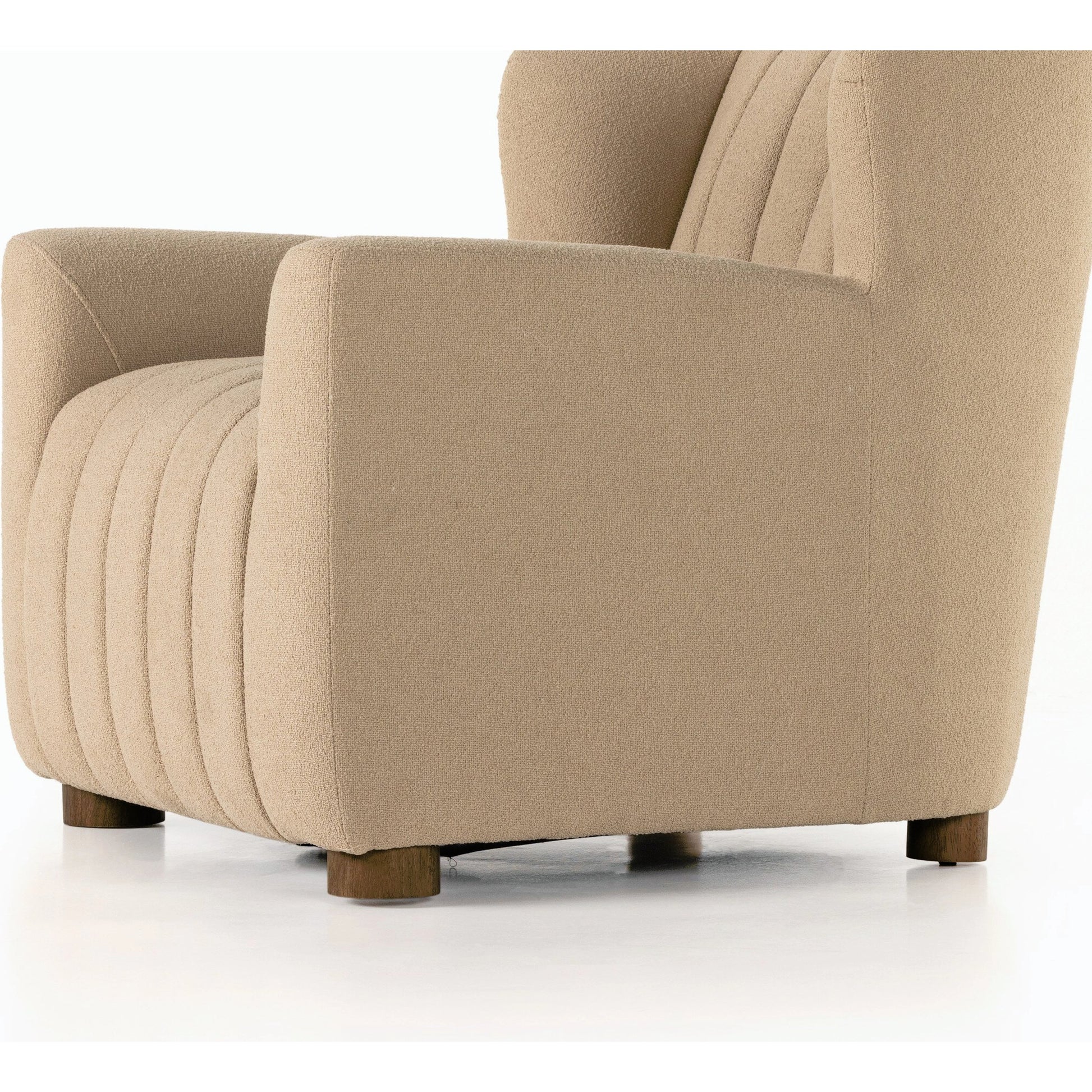 Elora Chair by Four Hands in sheepskin camel. Made from 100% polyester, solid parawood, 100% polypropylene in a transitional style.