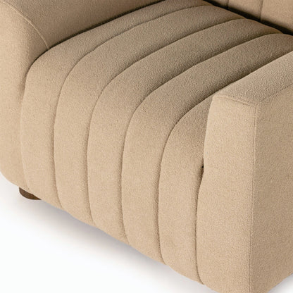 Elora Chair by Four Hands in sheepskin camel. Made from 100% polyester, solid parawood, 100% polypropylene in a transitional style.