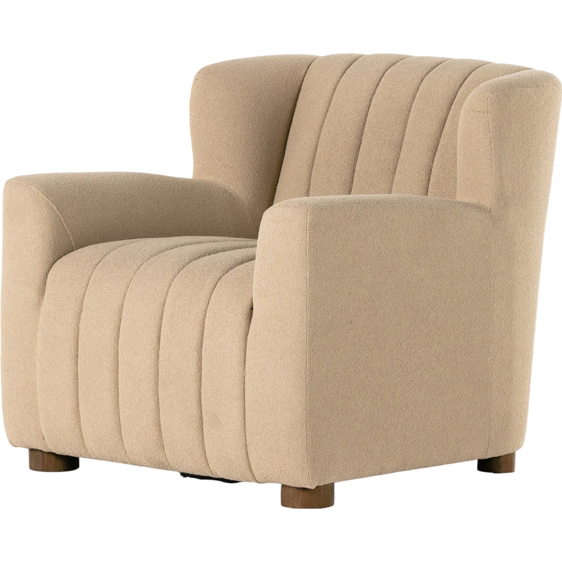 Elora Chair by Four Hands in sheepskin camel. Made from 100% polyester, solid parawood, 100% polypropylene in a transitional style.