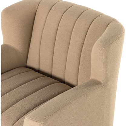 Elora Chair by Four Hands in sheepskin camel. Made from 100% polyester, solid parawood, 100% polypropylene in a transitional style.