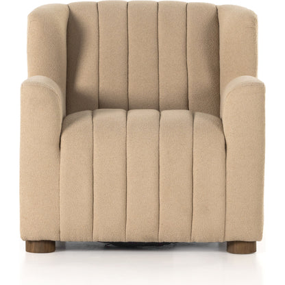 Elora Chair by Four Hands in sheepskin camel. Made from 100% polyester, solid parawood, 100% polypropylene in a transitional style.