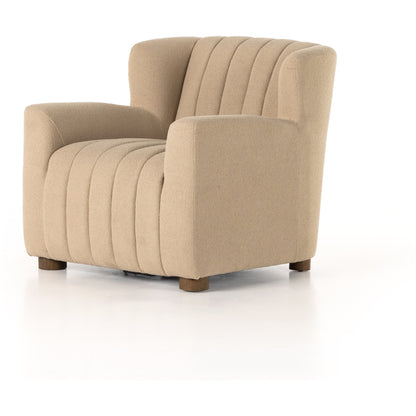 Elora Chair by Four Hands in sheepskin camel. Made from 100% polyester, solid parawood, 100% polypropylene in a transitional style.