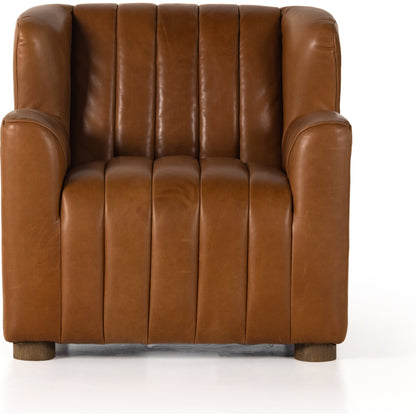 Elora Chair by Four Hands in sheepskin camel. Made from 100% polyester, solid parawood, 100% polypropylene in a transitional style.