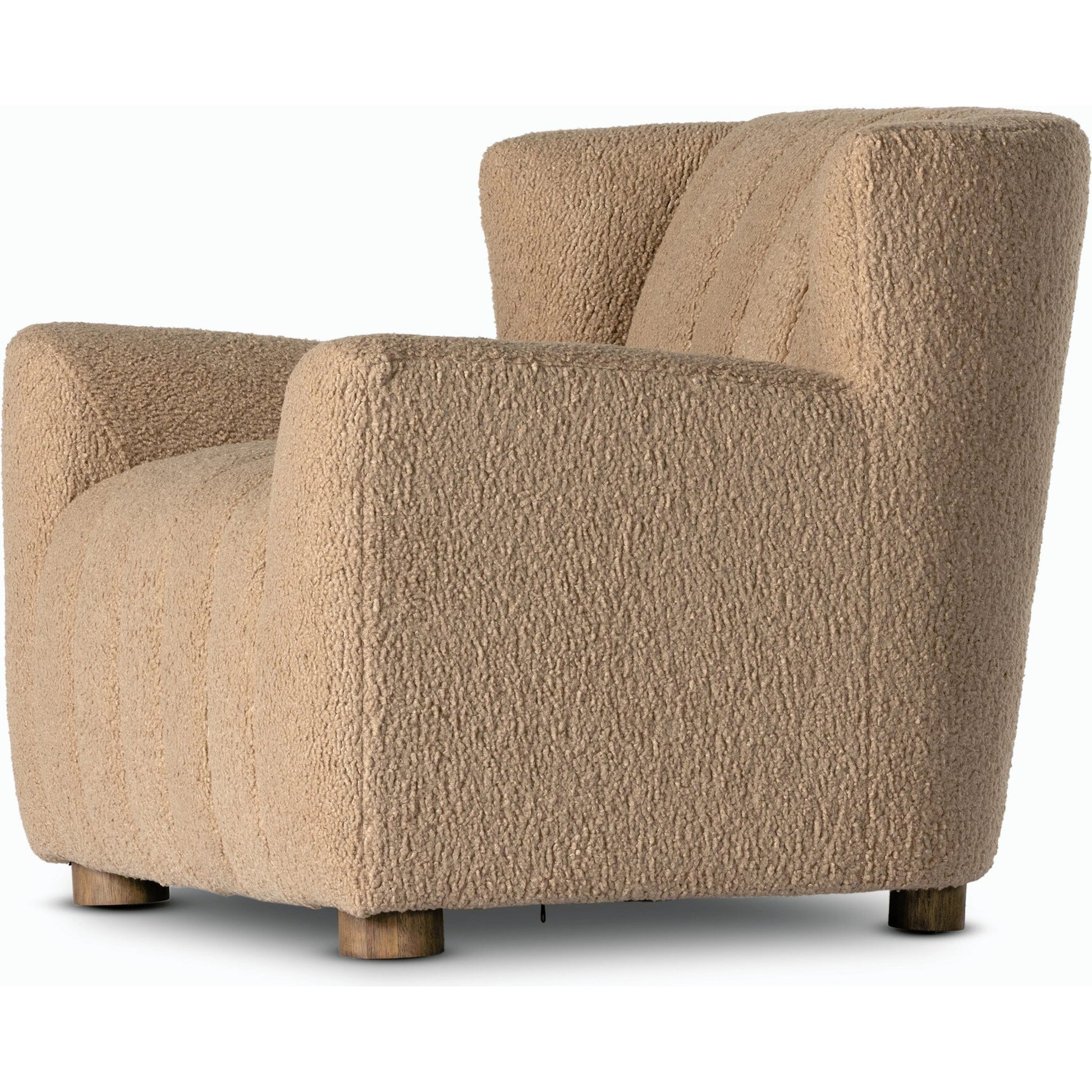 Elora Chair by Four Hands in sheepskin camel. Made from 100% polyester, solid parawood, 100% polypropylene in a transitional style.