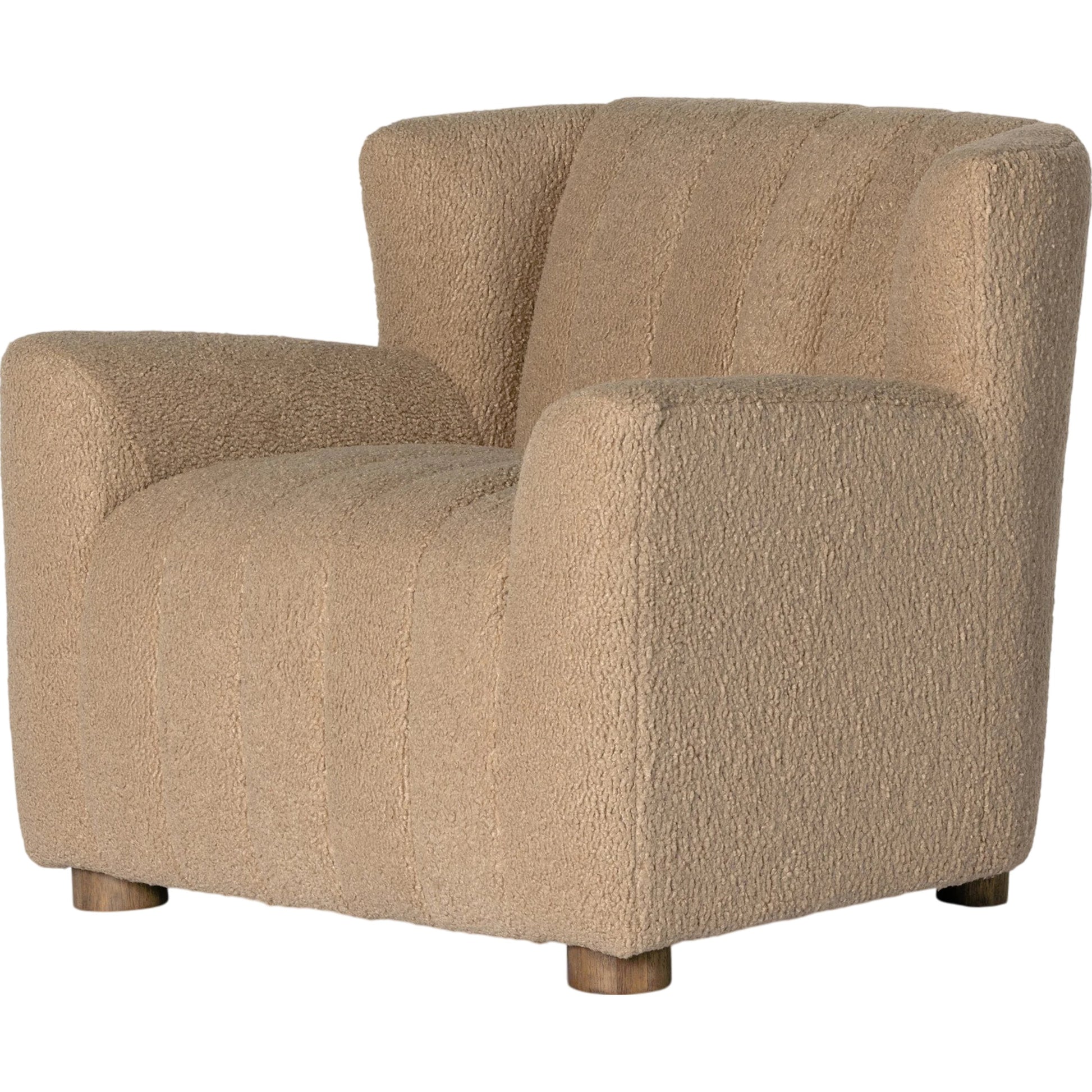 Elora Chair by Four Hands in sheepskin camel. Made from 100% polyester, solid parawood, 100% polypropylene in a transitional style.