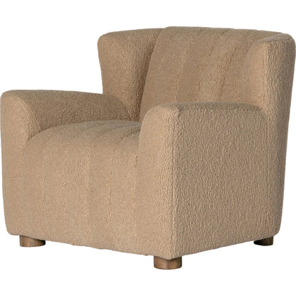 Elora Chair by Four Hands in sheepskin camel. Made from 100% polyester, solid parawood, 100% polypropylene in a transitional style.