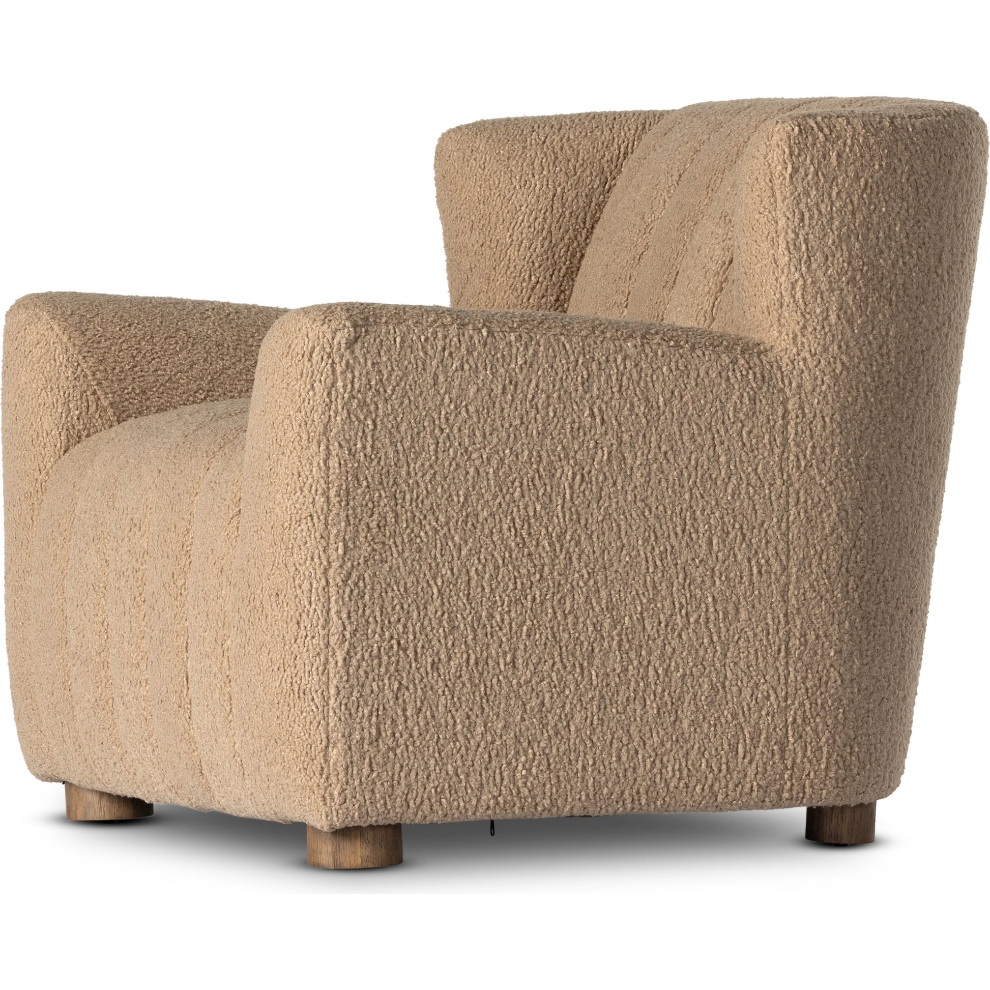 Elora Chair by Four Hands in sheepskin camel. Made from 100% polyester, solid parawood, 100% polypropylene in a transitional style.