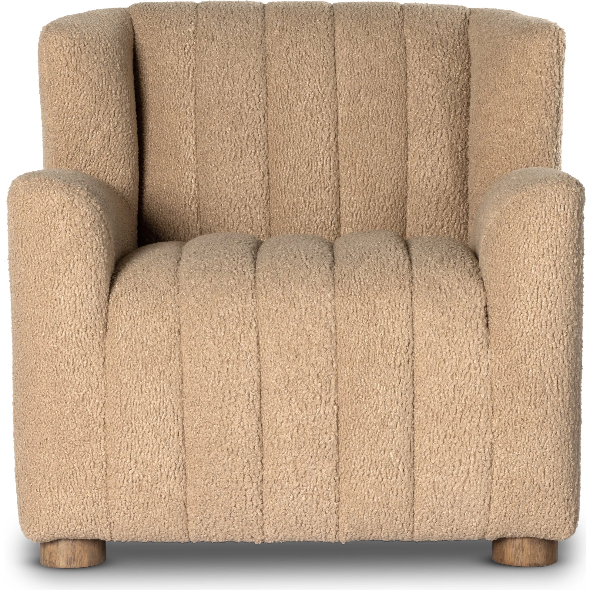 Elora Chair by Four Hands in sheepskin camel. Made from 100% polyester, solid parawood, 100% polypropylene in a transitional style.