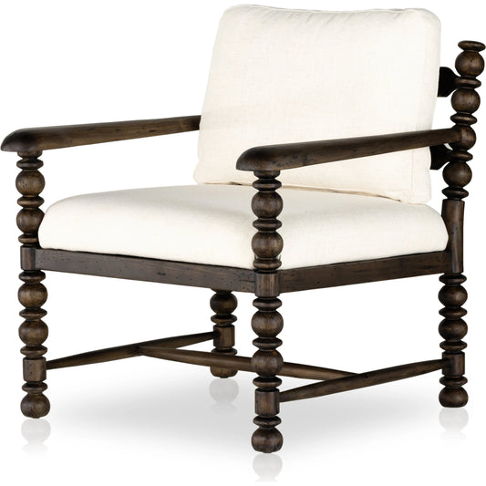 Davies Chair by Four Hands in halcyon ivory, dry pine. Made from 92% polyester, 8% flax, linen, solid pine, 100% polyester in a modern style.