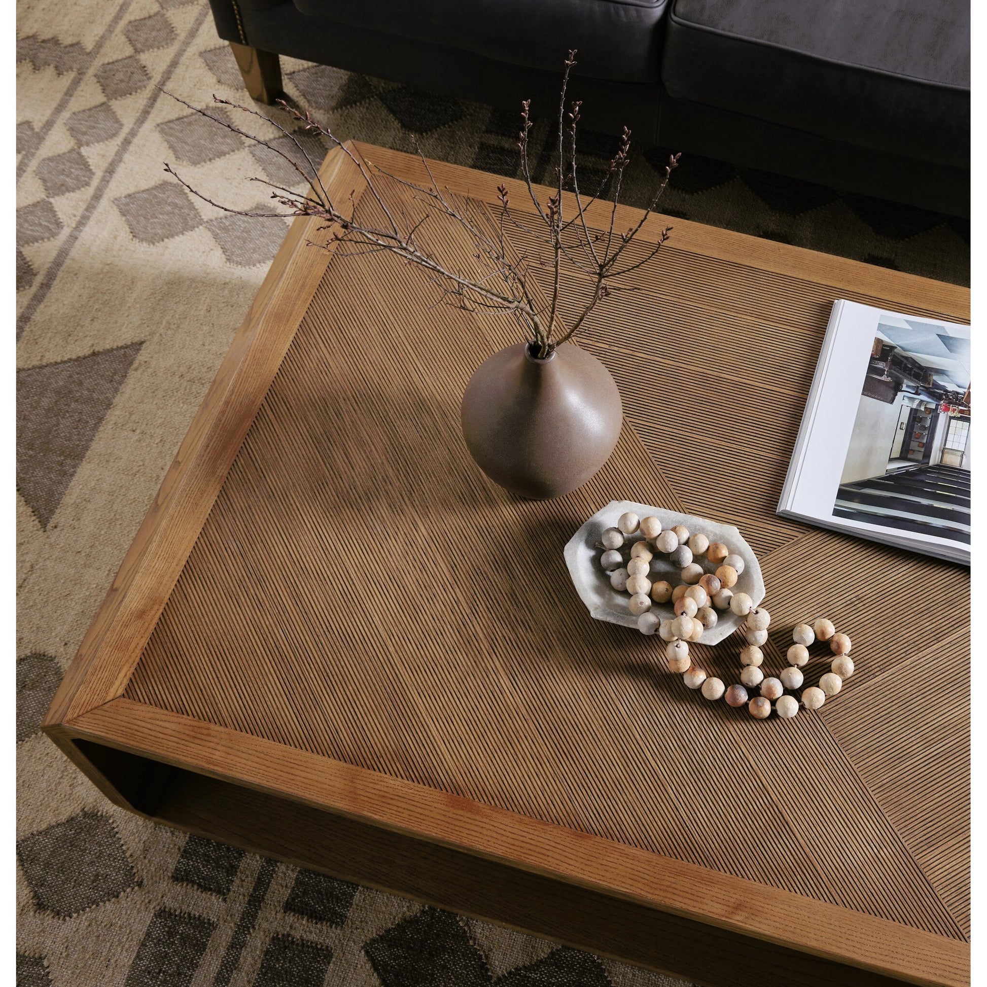 Caspian Coffee Table by Four Hands. Made from resawn, ash veneer in a transitional style.