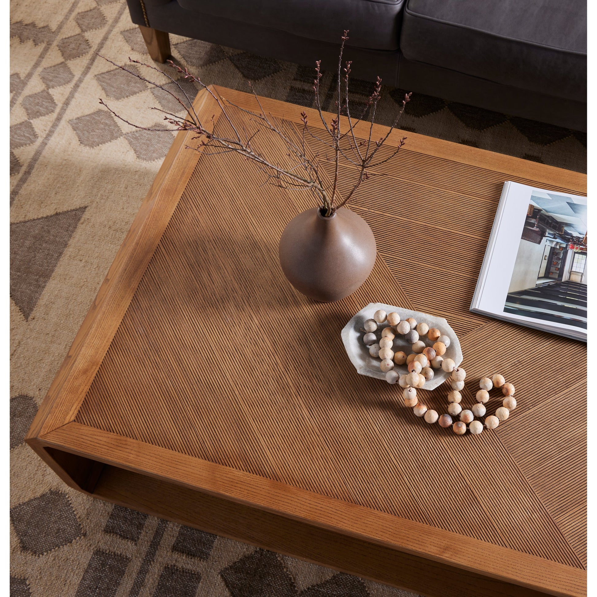 Caspian Coffee Table by Four Hands. Made from resawn, ash veneer in a transitional style.