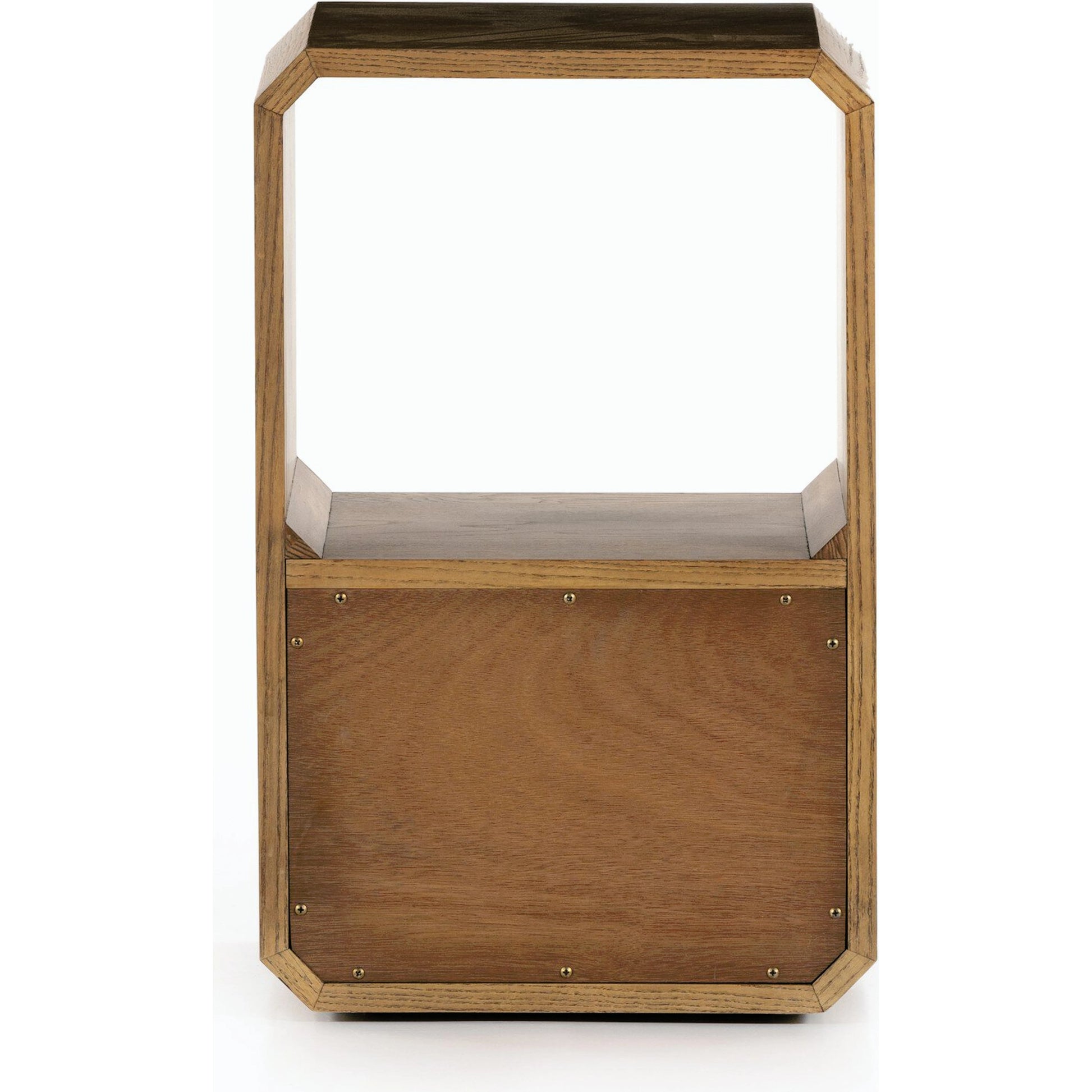 Caspian End Table by Four Hands. Made from ash veneer, resawn, iron in a modern style.