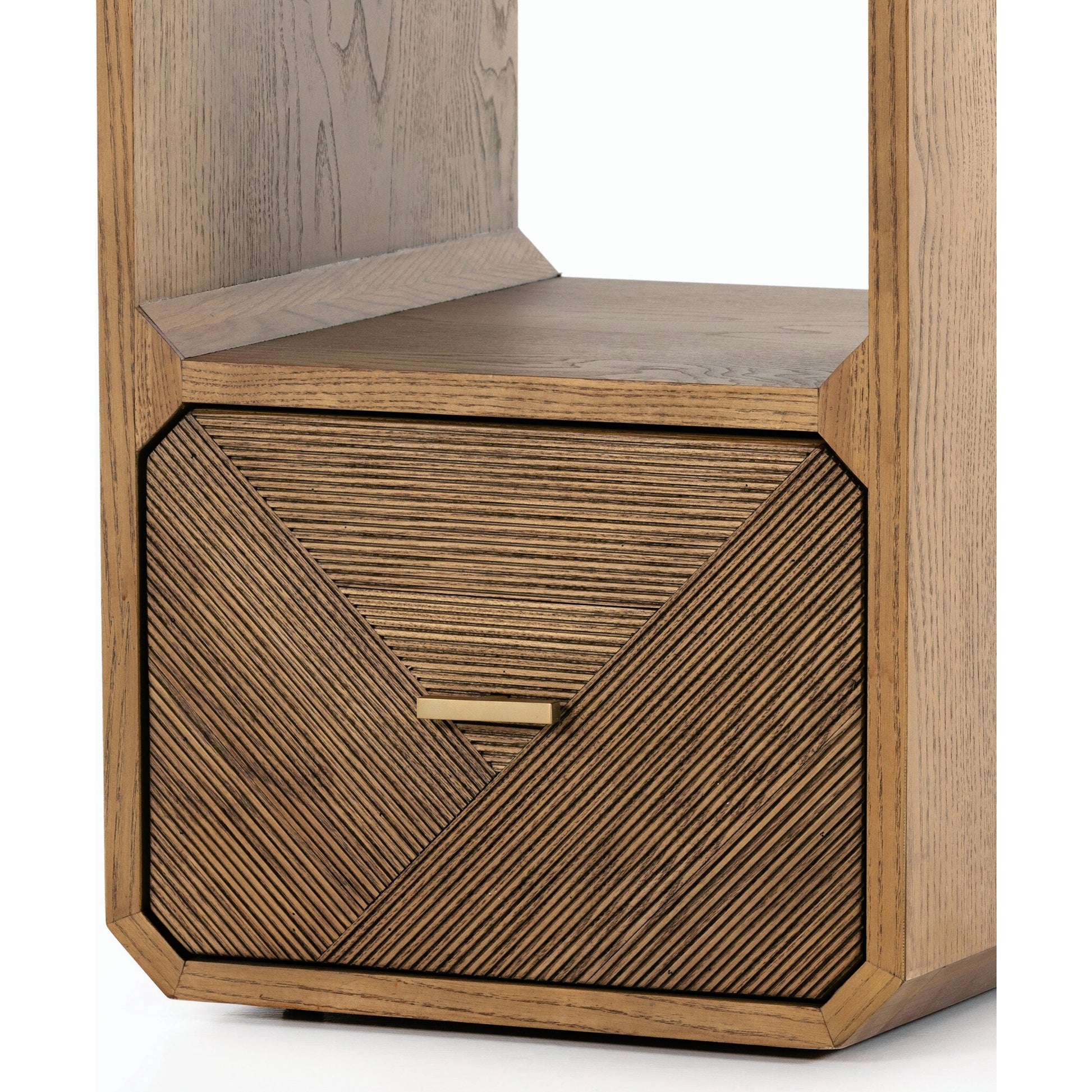 Caspian End Table by Four Hands. Made from ash veneer, resawn, iron in a modern style.