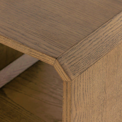 Caspian End Table by Four Hands. Made from ash veneer, resawn, iron in a modern style.