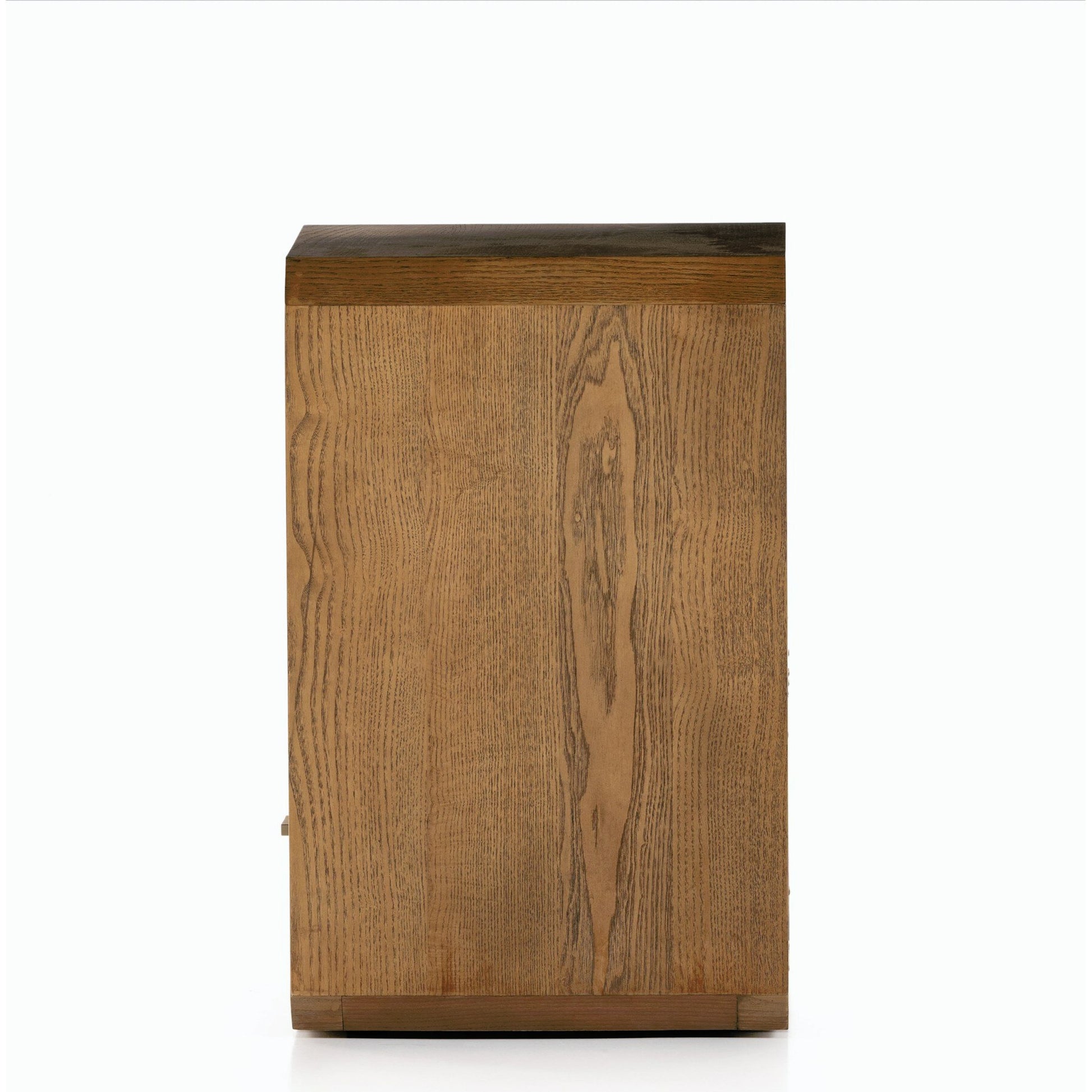 Caspian End Table by Four Hands. Made from ash veneer, resawn, iron in a modern style.