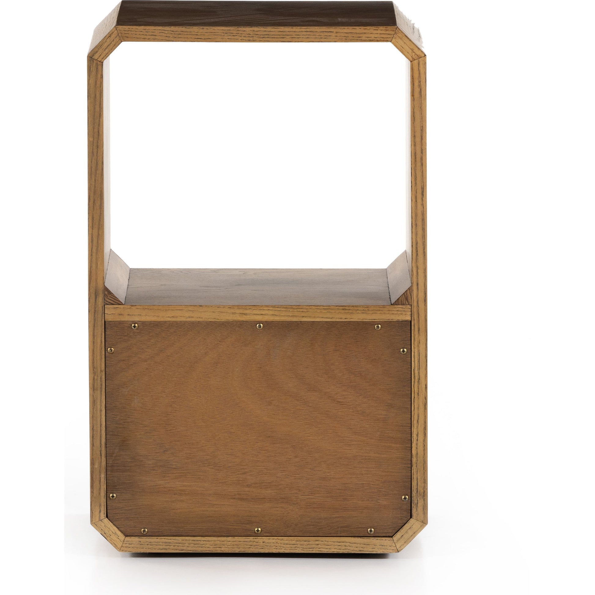 Caspian End Table by Four Hands. Made from ash veneer, resawn, iron in a modern style.