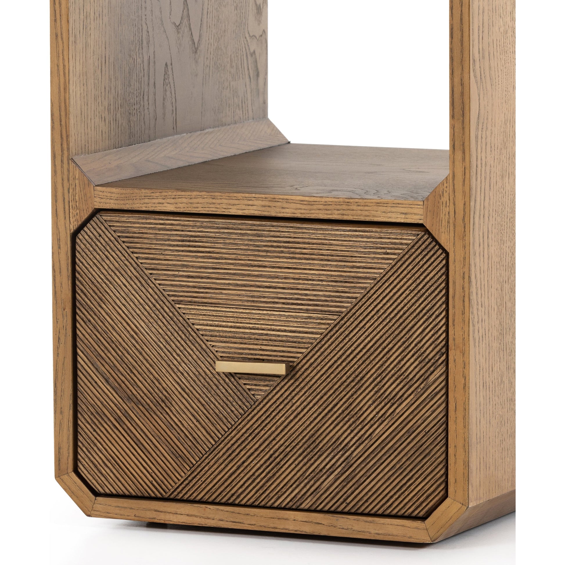 Caspian End Table by Four Hands. Made from ash veneer, resawn, iron in a modern style.