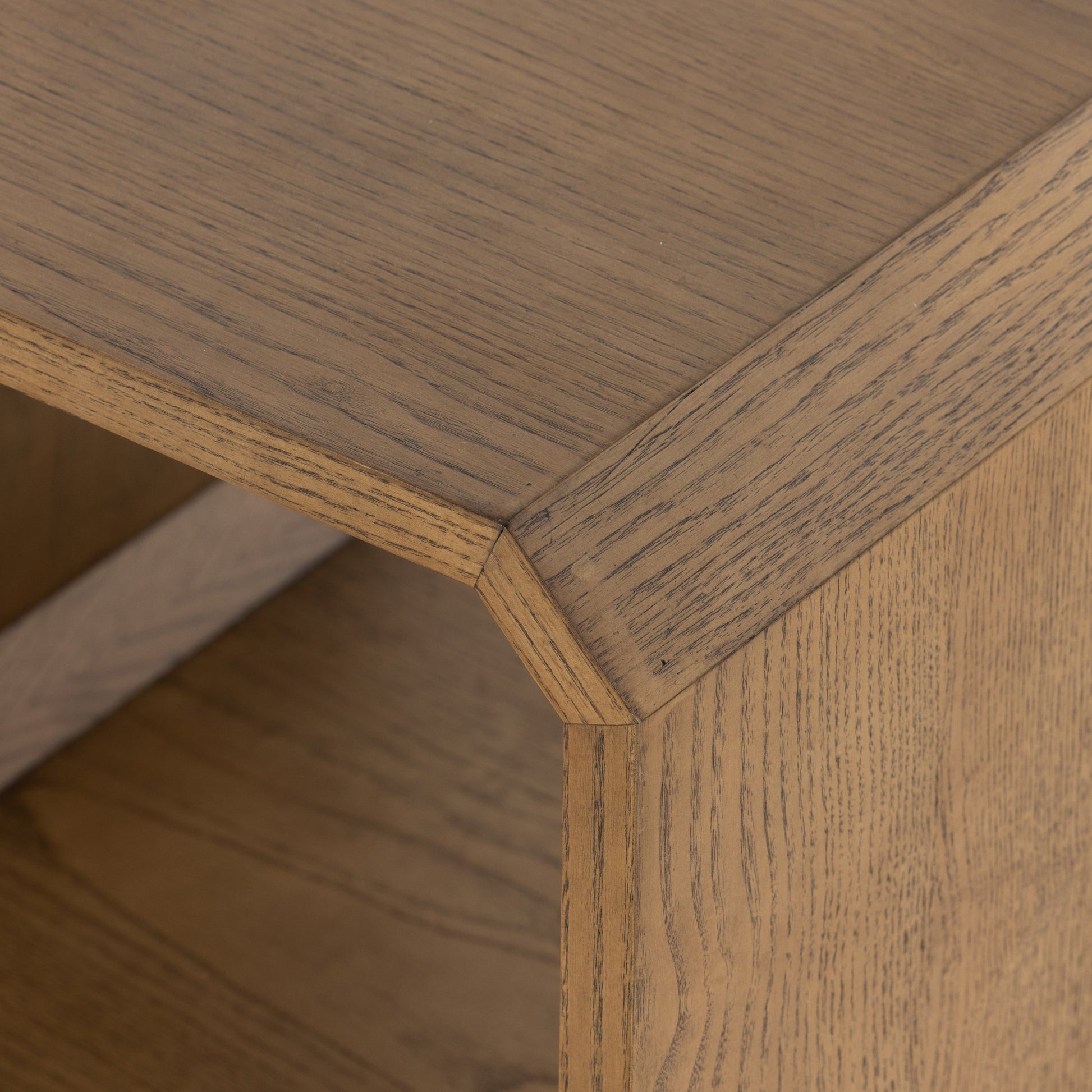 Caspian End Table by Four Hands. Made from ash veneer, resawn, iron in a modern style.