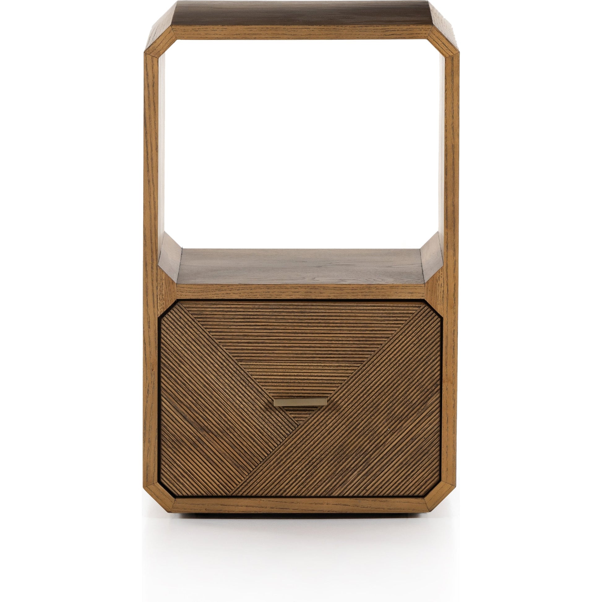 Caspian End Table by Four Hands. Made from ash veneer, resawn, iron in a modern style.