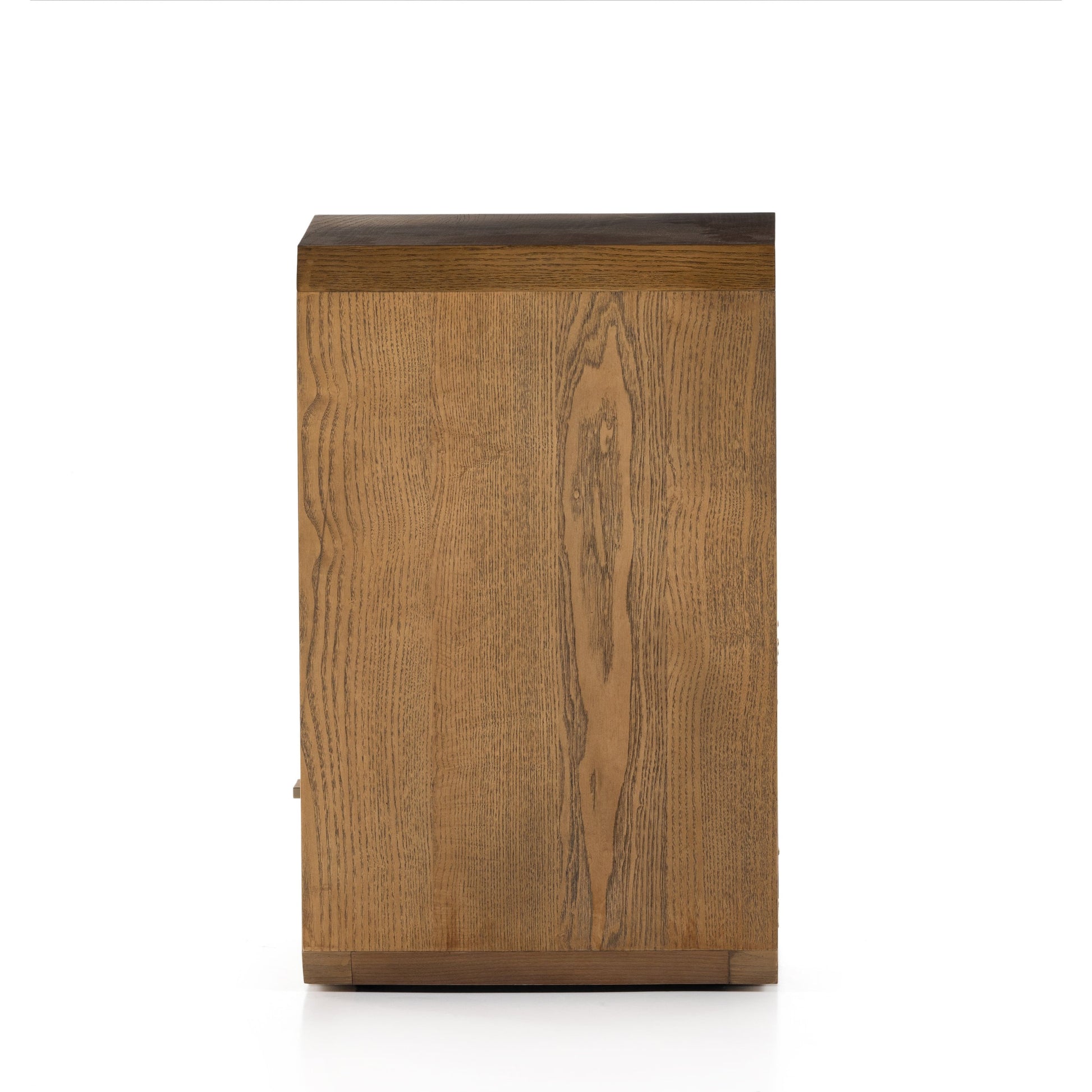 Caspian End Table by Four Hands. Made from ash veneer, resawn, iron in a modern style.