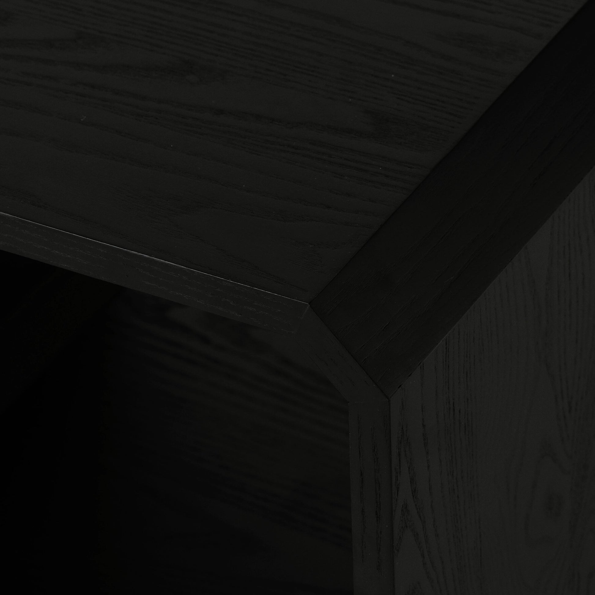 Caspian End Table by Four Hands. Made from ash veneer, resawn, iron in a modern style.