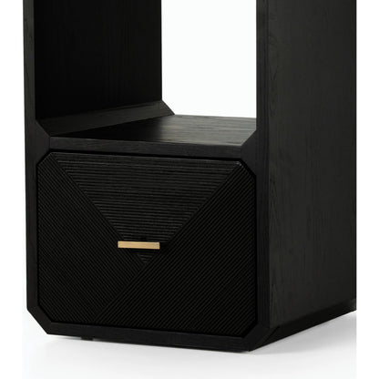 Caspian End Table by Four Hands. Made from ash veneer, resawn, iron in a modern style.