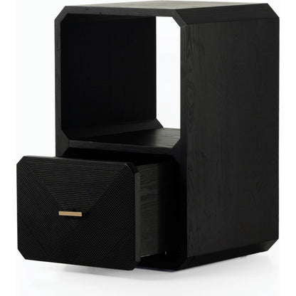 Caspian End Table by Four Hands. Made from ash veneer, resawn, iron in a modern style.