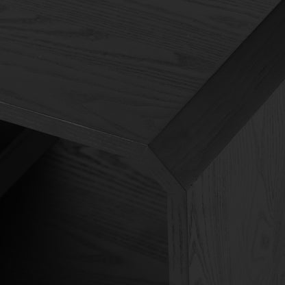 Caspian End Table by Four Hands. Made from ash veneer, resawn, iron in a modern style.