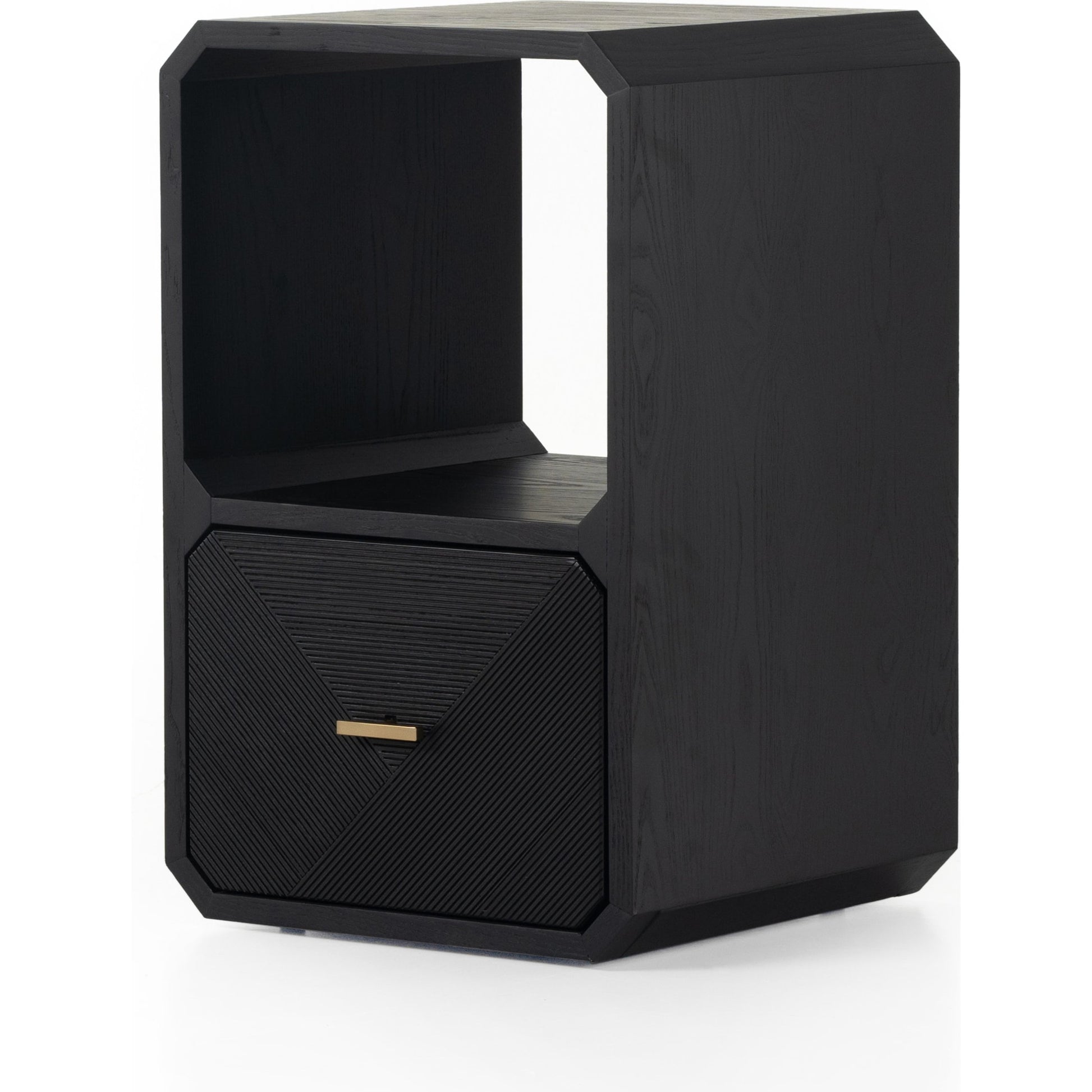 Caspian End Table by Four Hands. Made from ash veneer, resawn, iron in a modern style.