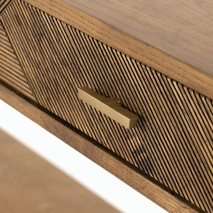 Caspian Console Table by Four Hands. Made from ash veneer, resawn, iron in a modern style.