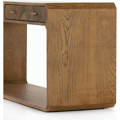 Caspian Console Table by Four Hands. Made from ash veneer, resawn, iron in a modern style.