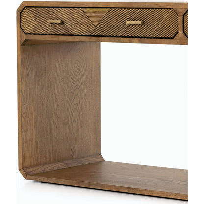 Caspian Console Table by Four Hands. Made from ash veneer, resawn, iron in a modern style.
