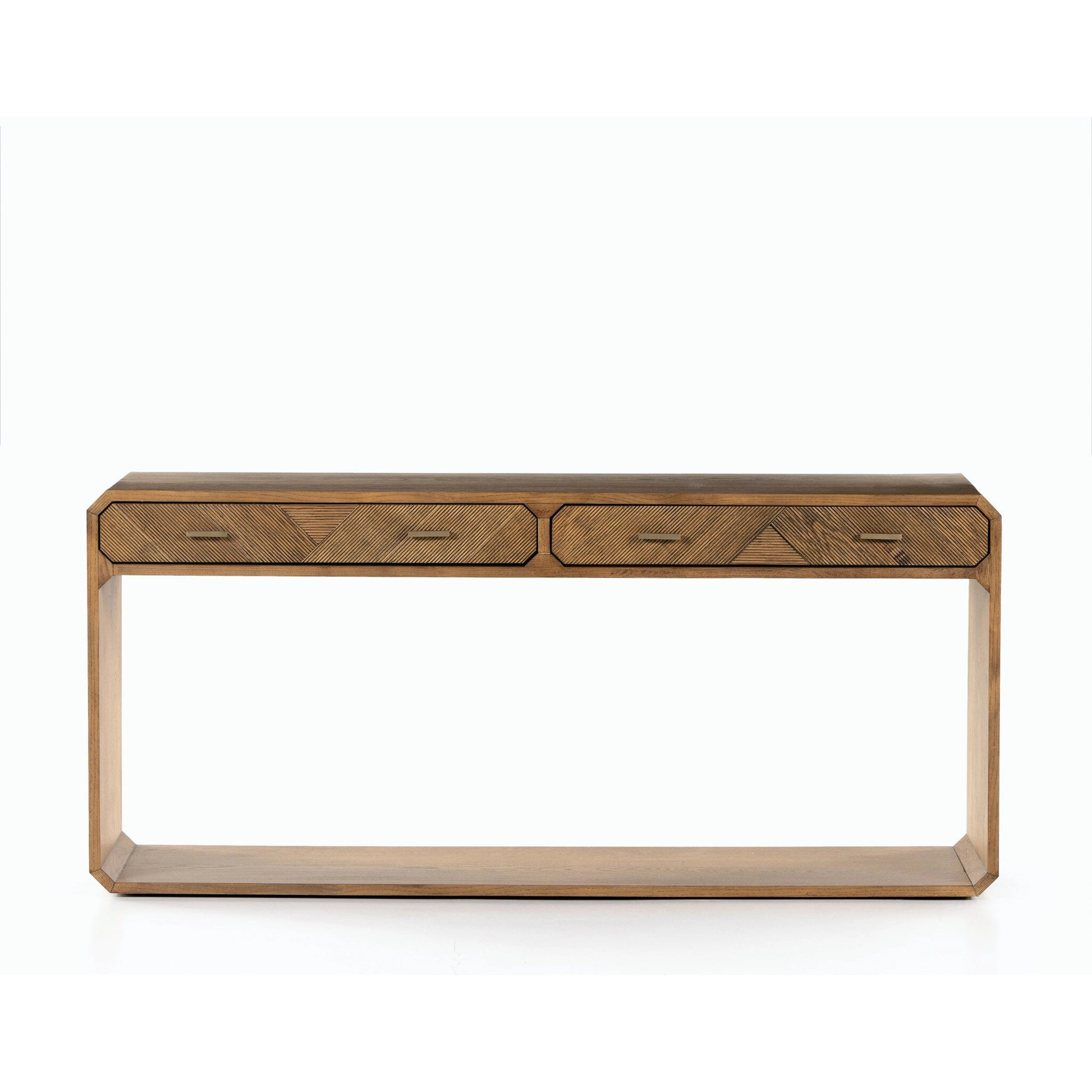 Caspian Console Table by Four Hands. Made from ash veneer, resawn, iron in a modern style.