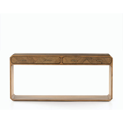 Caspian Console Table by Four Hands. Made from ash veneer, resawn, iron in a modern style.