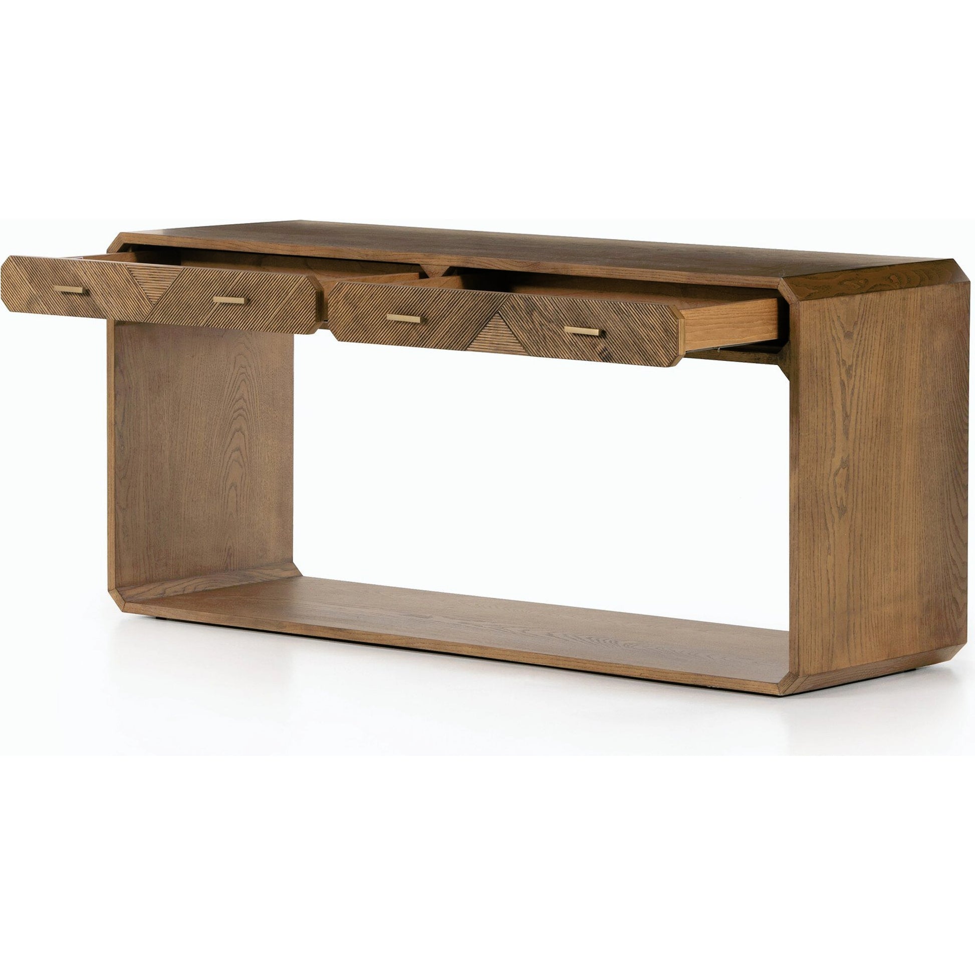 Caspian Console Table by Four Hands. Made from ash veneer, resawn, iron in a modern style.