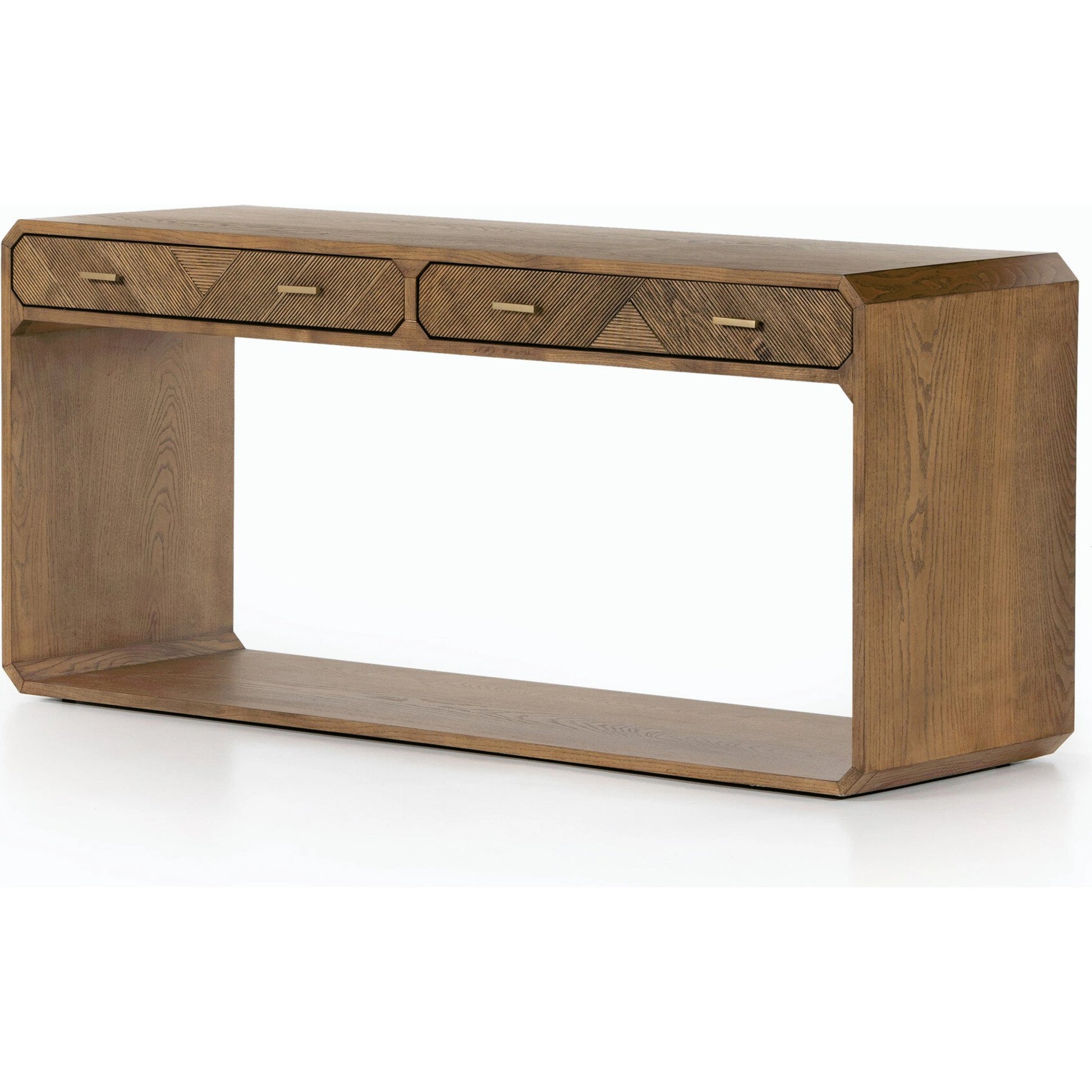 Caspian Console Table by Four Hands. Made from ash veneer, resawn, iron in a modern style.