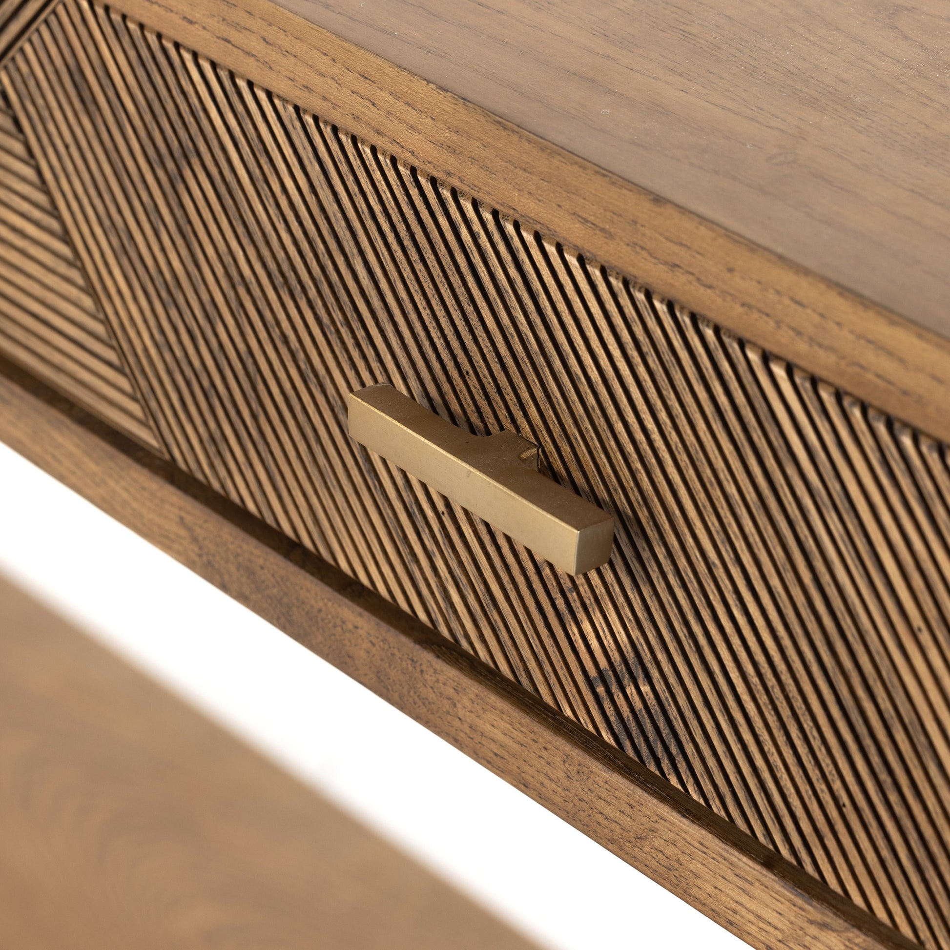 Caspian Console Table by Four Hands. Made from ash veneer, resawn, iron in a modern style.